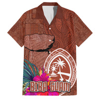 Chamorro Biba Guam Family Matching Long Sleeve Bodycon Dress and Hawaiian Shirt Latte Stone Tribal and Hibiscus Flower Tapa Pattern LT03 Dad's Shirt - Short Sleeve Brown - Polynesian Pride
