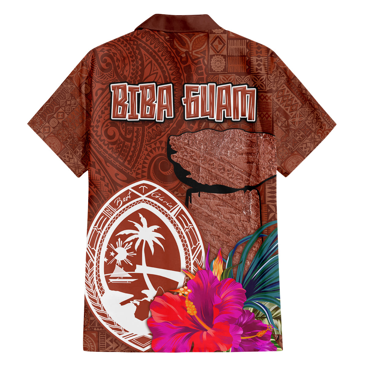 Chamorro Biba Guam Family Matching Long Sleeve Bodycon Dress and Hawaiian Shirt Latte Stone Tribal and Hibiscus Flower Tapa Pattern LT03 - Polynesian Pride