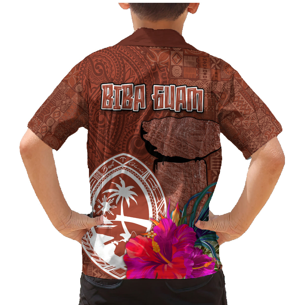 Chamorro Biba Guam Family Matching Mermaid Dress and Hawaiian Shirt Latte Stone Tribal and Hibiscus Flower Tapa Pattern LT03 - Polynesian Pride