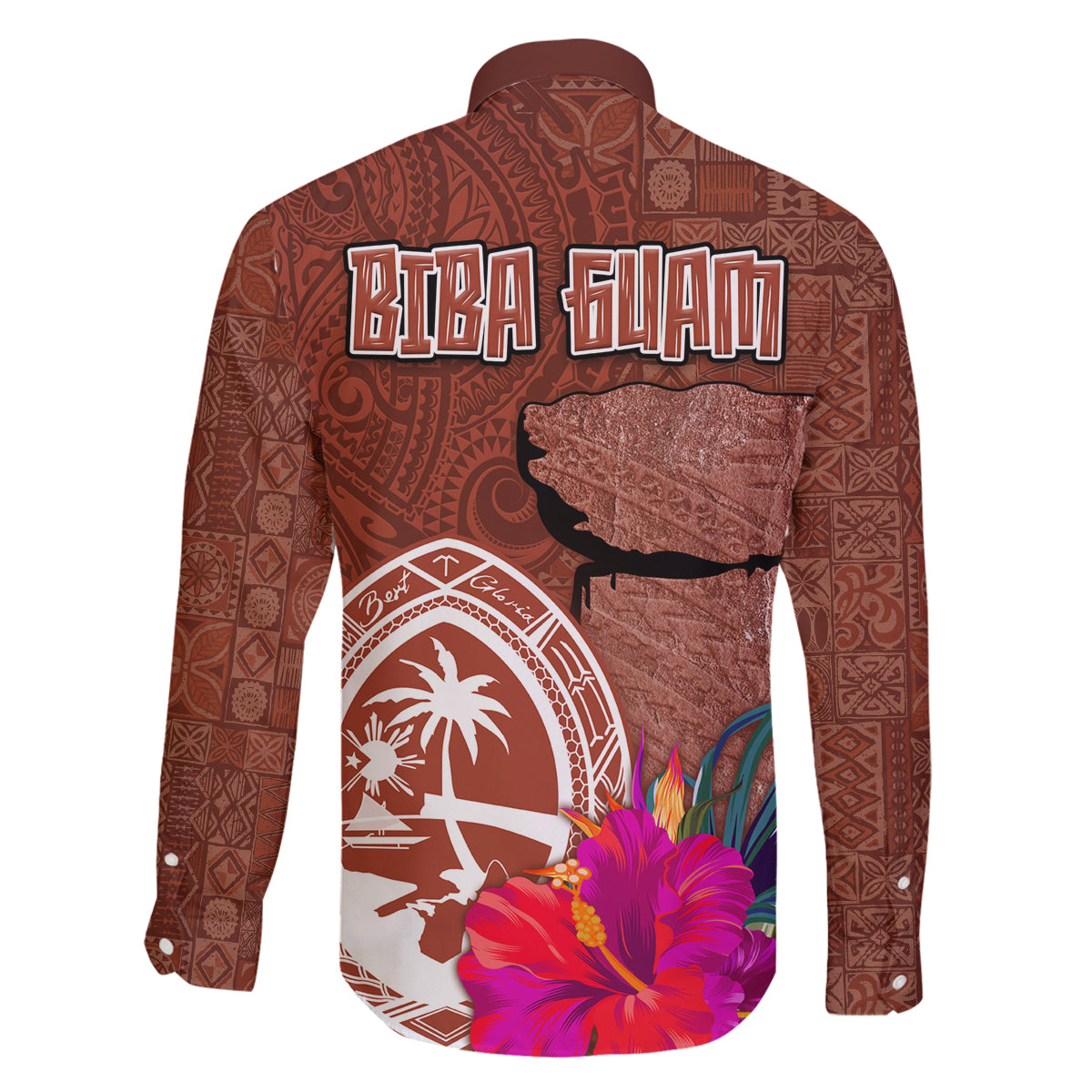 Chamorro Biba Guam Family Matching Mermaid Dress and Hawaiian Shirt Latte Stone Tribal and Hibiscus Flower Tapa Pattern LT03 - Polynesian Pride