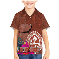 Chamorro Biba Guam Family Matching Mermaid Dress and Hawaiian Shirt Latte Stone Tribal and Hibiscus Flower Tapa Pattern LT03 Son's Shirt Brown - Polynesian Pride