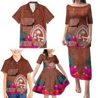 Chamorro Biba Guam Family Matching Puletasi and Hawaiian Shirt Latte Stone Tribal and Hibiscus Flower Tapa Pattern LT03 - Polynesian Pride
