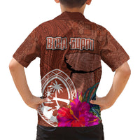 Chamorro Biba Guam Family Matching Short Sleeve Bodycon Dress and Hawaiian Shirt Latte Stone Tribal and Hibiscus Flower Tapa Pattern LT03 - Polynesian Pride