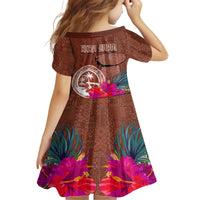 Chamorro Biba Guam Family Matching Tank Maxi Dress and Hawaiian Shirt Latte Stone Tribal and Hibiscus Flower Tapa Pattern