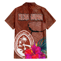 Chamorro Biba Guam Family Matching Tank Maxi Dress and Hawaiian Shirt Latte Stone Tribal and Hibiscus Flower Tapa Pattern