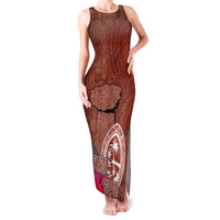 Chamorro Biba Guam Family Matching Tank Maxi Dress and Hawaiian Shirt Latte Stone Tribal and Hibiscus Flower Tapa Pattern