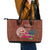 Chamorro Biba Guam Leather Tote Bag Latte Stone Tribal and Hibiscus Flower Tapa Pattern