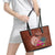 Chamorro Biba Guam Leather Tote Bag Latte Stone Tribal and Hibiscus Flower Tapa Pattern