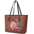 Chamorro Biba Guam Leather Tote Bag Latte Stone Tribal and Hibiscus Flower Tapa Pattern