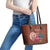 Chamorro Biba Guam Leather Tote Bag Latte Stone Tribal and Hibiscus Flower Tapa Pattern