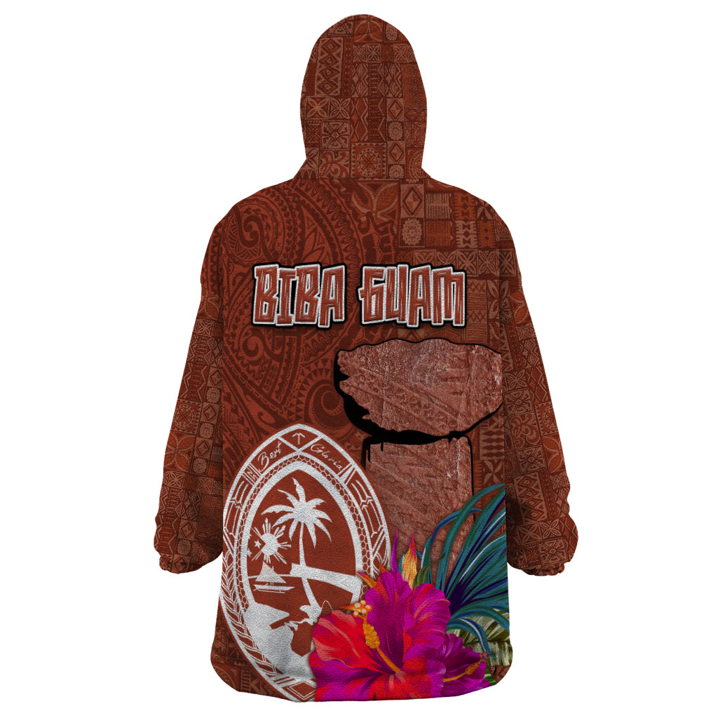 Chamorro Biba Guam Wearable Blanket Hoodie Latte Stone Tribal and Hibiscus Flower Tapa Pattern