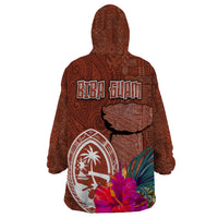 Chamorro Biba Guam Wearable Blanket Hoodie Latte Stone Tribal and Hibiscus Flower Tapa Pattern