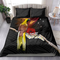 Papua New Guinea Remembrance Day Bedding Set Bird of Paradise Plumeria Flower and Polynesian Pattern