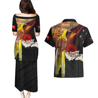 Papua New Guinea Remembrance Day Couples Matching Puletasi and Hawaiian Shirt Bird of Paradise Plumeria Flower and Polynesian Pattern
