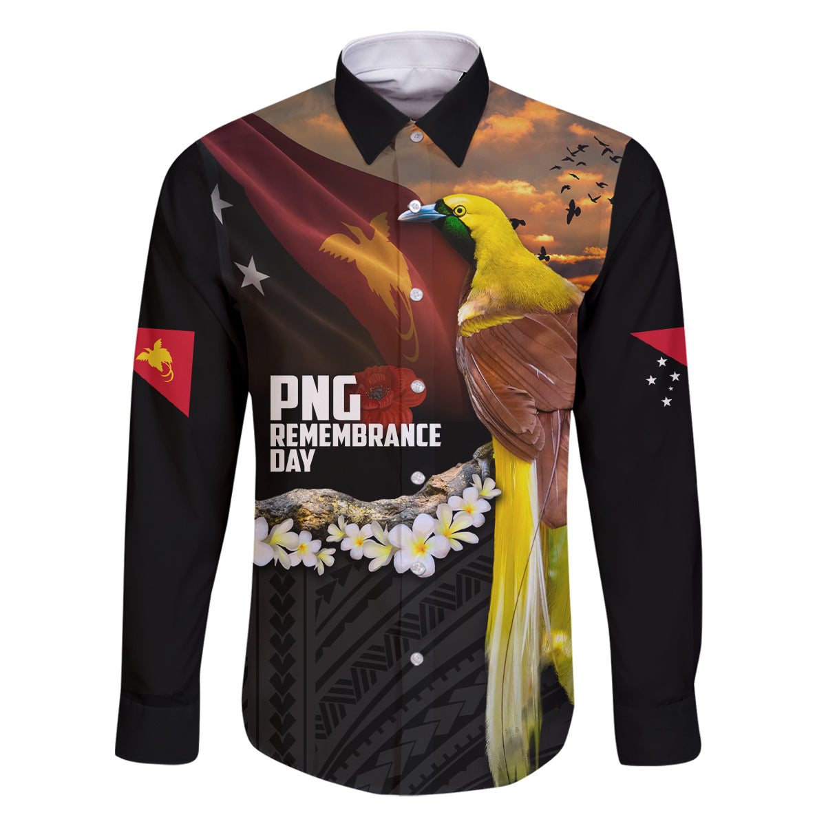 Papua New Guinea Remembrance Day Family Matching Summer Maxi Dress and Hawaiian Shirt Bird of Paradise Plumeria Flower and Polynesian Pattern