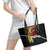 Papua New Guinea Remembrance Day Leather Tote Bag Bird of Paradise Plumeria Flower and Polynesian Pattern