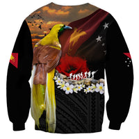 Papua New Guinea Remembrance Day Sweatshirt Bird of Paradise Plumeria Flower and Polynesian Pattern