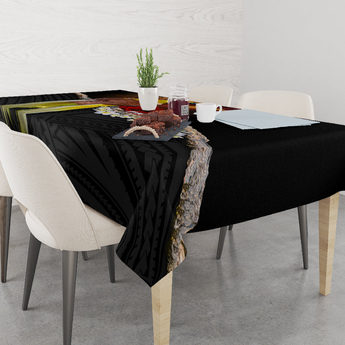 Papua New Guinea Remembrance Day Tablecloth Bird of Paradise Plumeria Flower and Polynesian Pattern