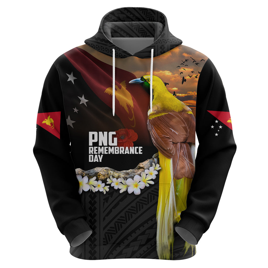 Papua New Guinea Remembrance Day Zip Hoodie Bird of Paradise Plumeria Flower and Polynesian Pattern