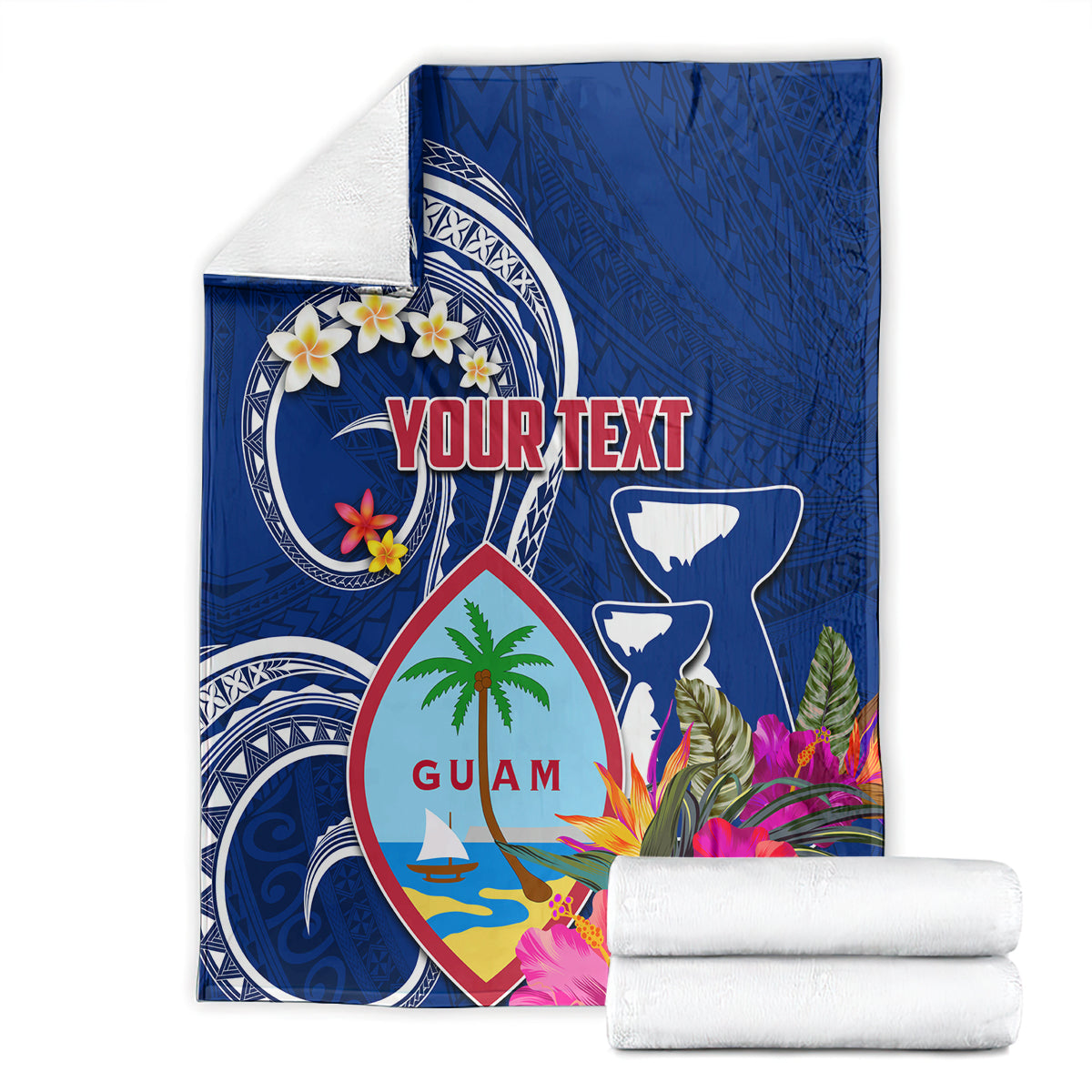 Personalised Guam Liberation Blanket Latte Stone and Guahan Seal Jungle Flower