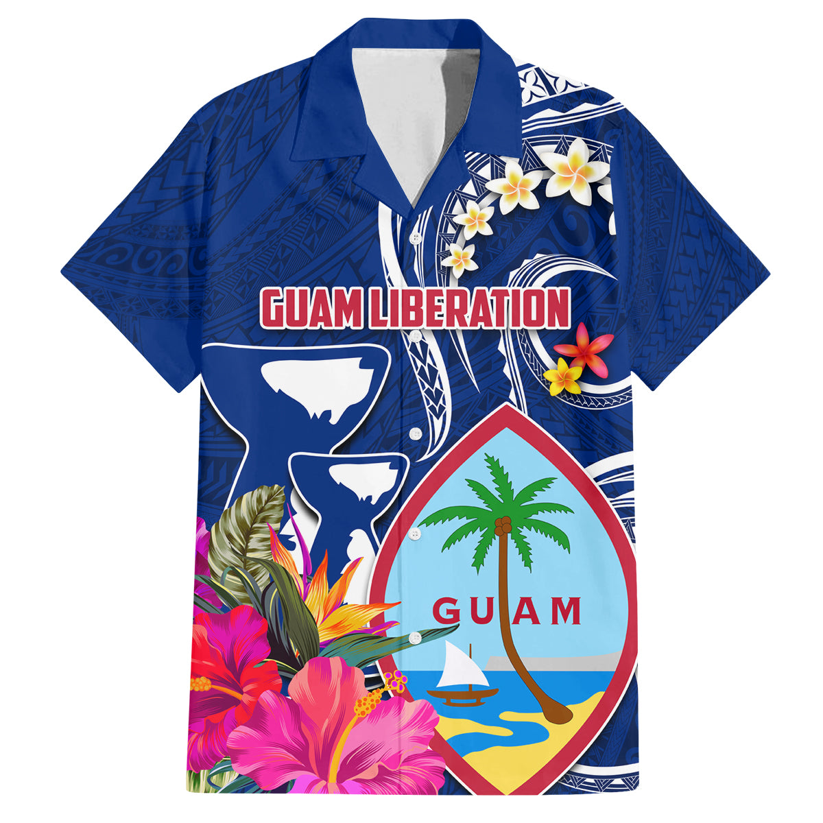 Guam Liberation Family Matching Off The Shoulder Long Sleeve Dress and Hawaiian Shirt Latte Stone and Guahan Seal Jungle Flower