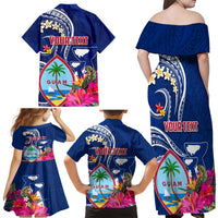 Guam Liberation Family Matching Off Shoulder Maxi Dress and Hawaiian Shirt Latte Stone and Guahan Seal Jungle Flower