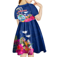 Guam Liberation Kid Short Sleeve Dress Latte Stone and Guahan Seal Jungle Flower