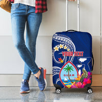 Personalised Guam Liberation Luggage Cover Latte Stone and Guahan Seal Jungle Flower