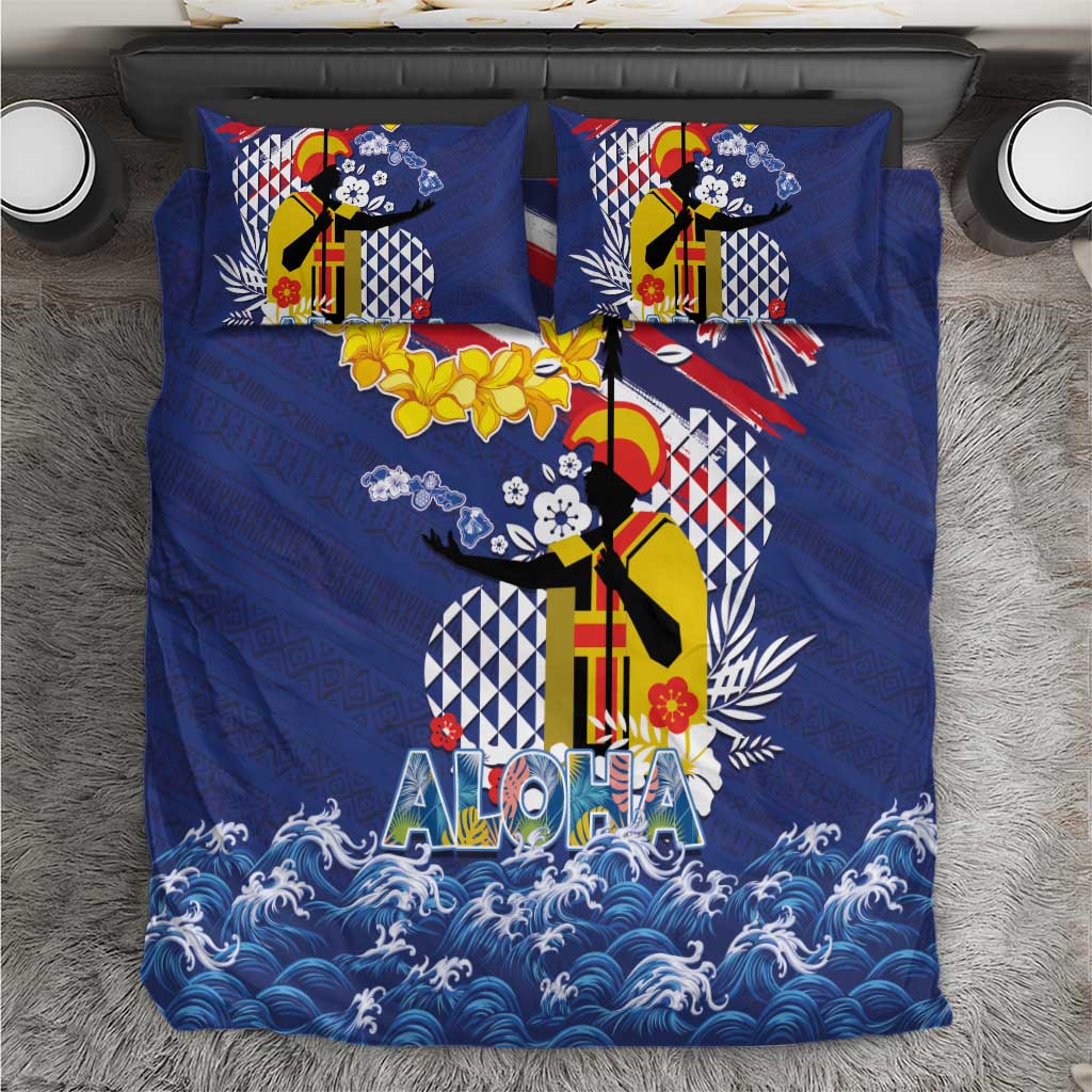 Hawaii King Kamehameha Day Bedding Set Lei Sea Waves Polynesian Tapa Pattern