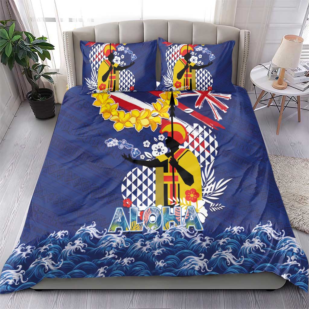 Hawaii King Kamehameha Day Bedding Set Lei Sea Waves Polynesian Tapa Pattern