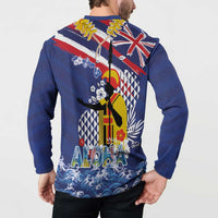 Hawaii King Kamehameha Day Button Sweatshirt Lei Sea Waves Polynesian Tapa Pattern