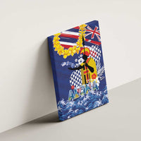 Hawaii King Kamehameha Day Canvas Wall Art Lei Sea Waves Polynesian Tapa Pattern