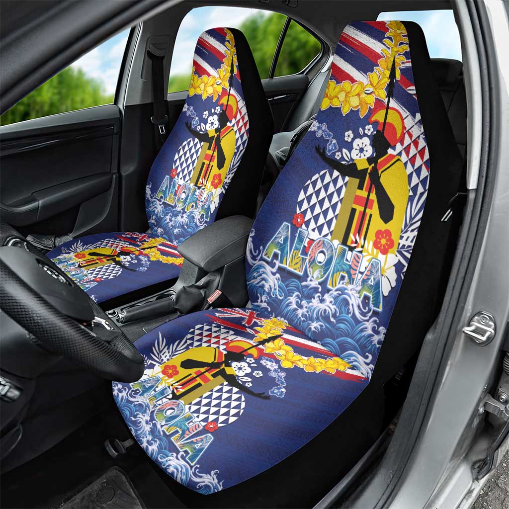 Hawaii King Kamehameha Day Car Seat Cover Lei Sea Waves Polynesian Tapa Pattern