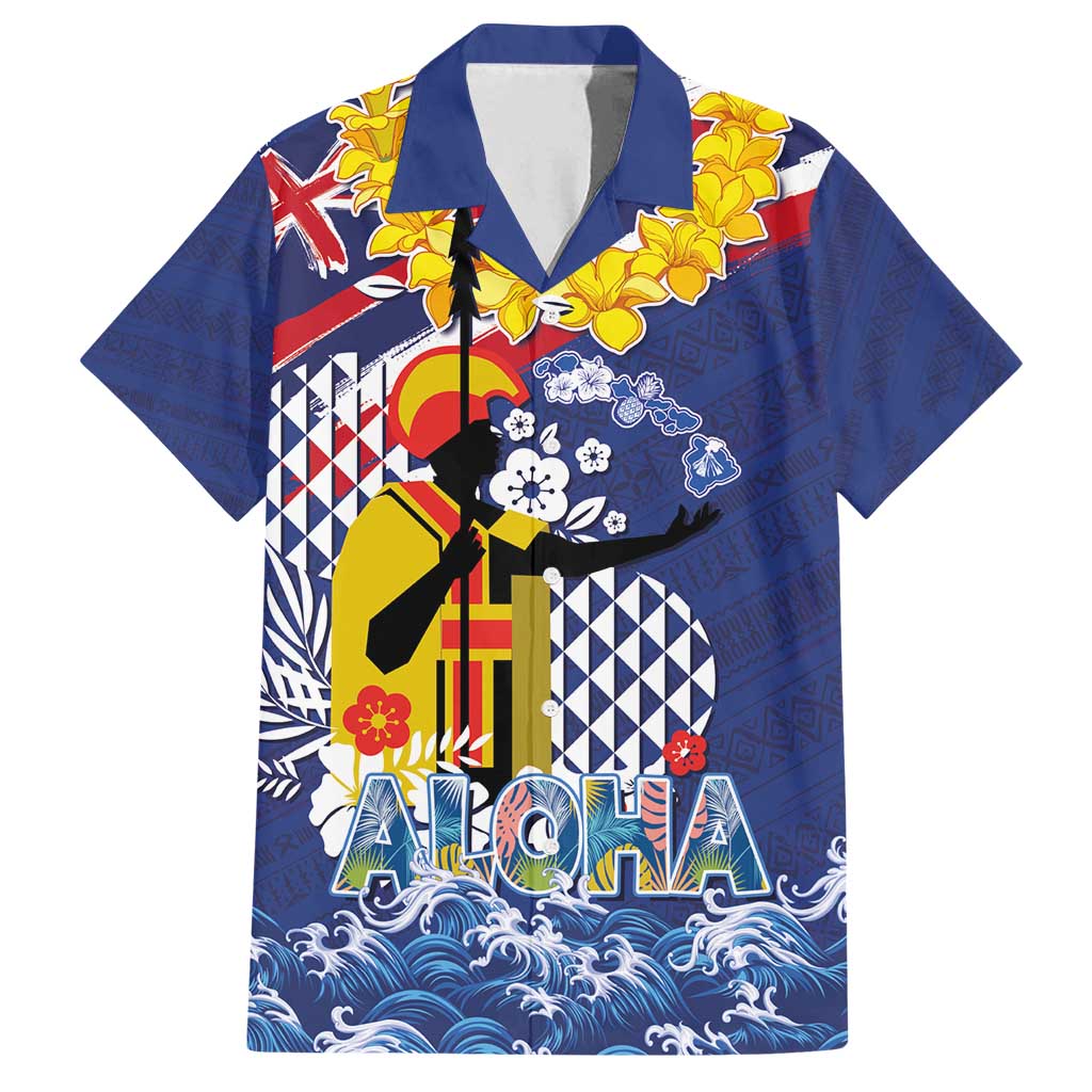 Hawaii King Kamehameha Day Family Matching Off Shoulder Maxi Dress and Hawaiian Shirt Lei Sea Waves Polynesian Tapa Pattern LT03 Dad's Shirt - Short Sleeve Blue - Polynesian Pride