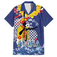 Hawaii King Kamehameha Day Family Matching Off Shoulder Maxi Dress and Hawaiian Shirt Lei Sea Waves Polynesian Tapa Pattern LT03 Dad's Shirt - Short Sleeve Blue - Polynesian Pride