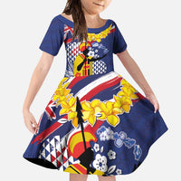 Hawaii King Kamehameha Day Family Matching Summer Maxi Dress and Hawaiian Shirt Lei Sea Waves Polynesian Tapa Pattern
