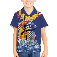 Hawaii King Kamehameha Day Family Matching Summer Maxi Dress and Hawaiian Shirt Lei Sea Waves Polynesian Tapa Pattern