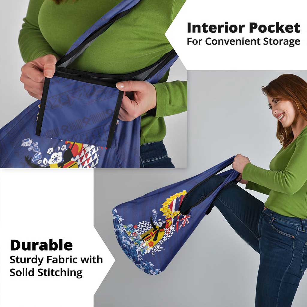 Hawaii King Kamehameha Day Grocery Bag Lei Sea Waves Polynesian Tapa Pattern