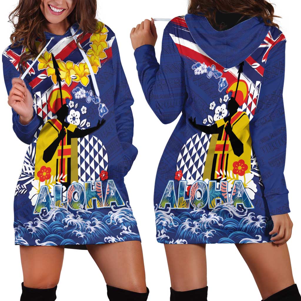 Hawaii King Kamehameha Day Hoodie Dress Lei Sea Waves Polynesian Tapa Pattern