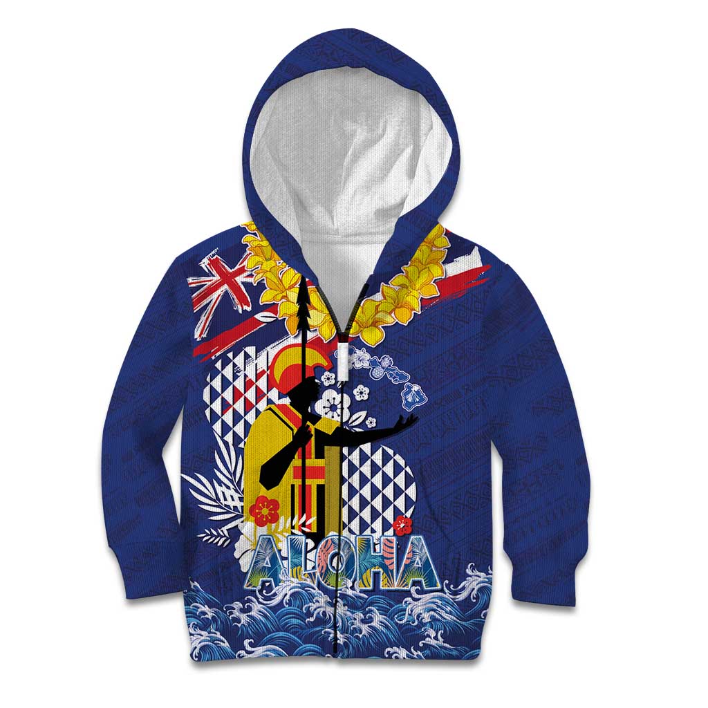 Hawaii King Kamehameha Day Kid Hoodie Lei Sea Waves Polynesian Tapa Pattern