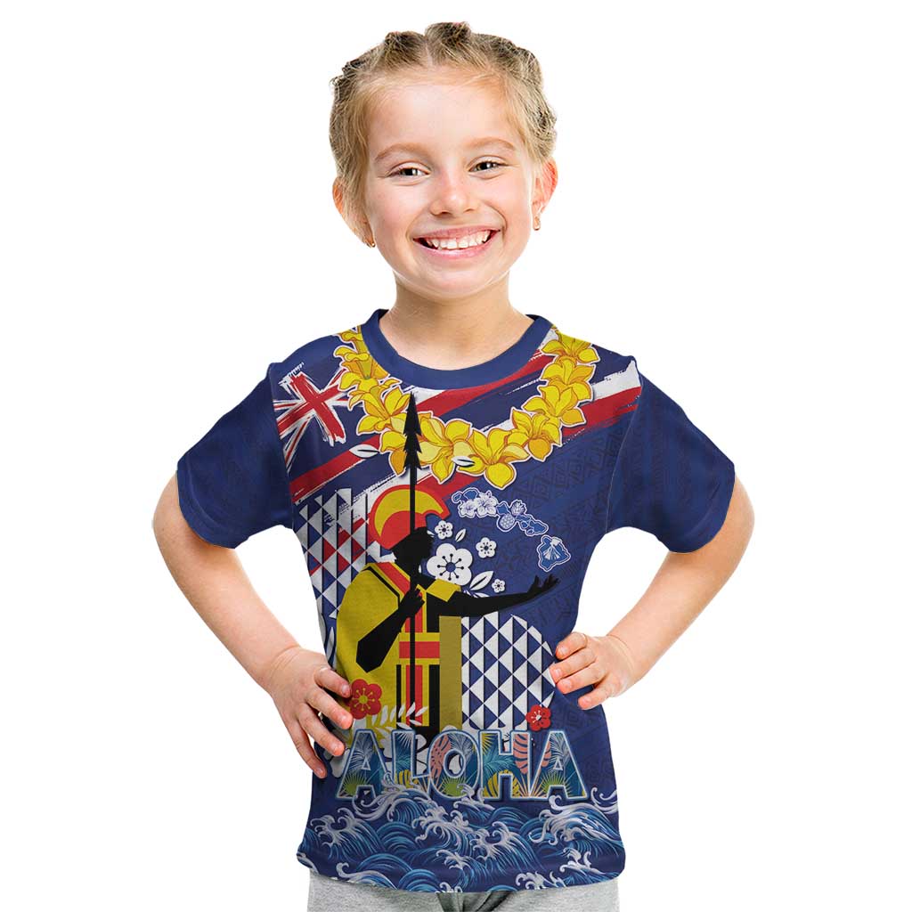 Hawaii King Kamehameha Day Kid T Shirt Lei Sea Waves Polynesian Tapa Pattern