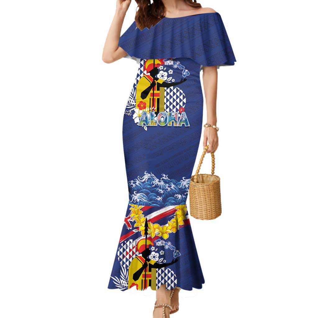 Hawaii King Kamehameha Day Mermaid Dress Lei Sea Waves Polynesian Tapa Pattern