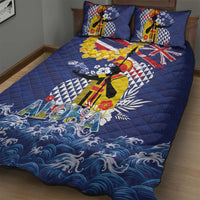Hawaii King Kamehameha Day Quilt Bed Set Lei Sea Waves Polynesian Tapa Pattern