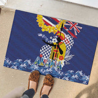 Hawaii King Kamehameha Day Rubber Doormat Lei Sea Waves Polynesian Tapa Pattern