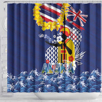 Hawaii King Kamehameha Day Shower Curtain Lei Sea Waves Polynesian Tapa Pattern