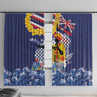 Hawaii King Kamehameha Day Window Curtain Lei Sea Waves Polynesian Tapa Pattern