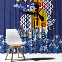 Hawaii King Kamehameha Day Window Curtain Lei Sea Waves Polynesian Tapa Pattern