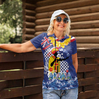 Hawaii King Kamehameha Day Women Polo Shirt Lei Sea Waves Polynesian Tapa Pattern