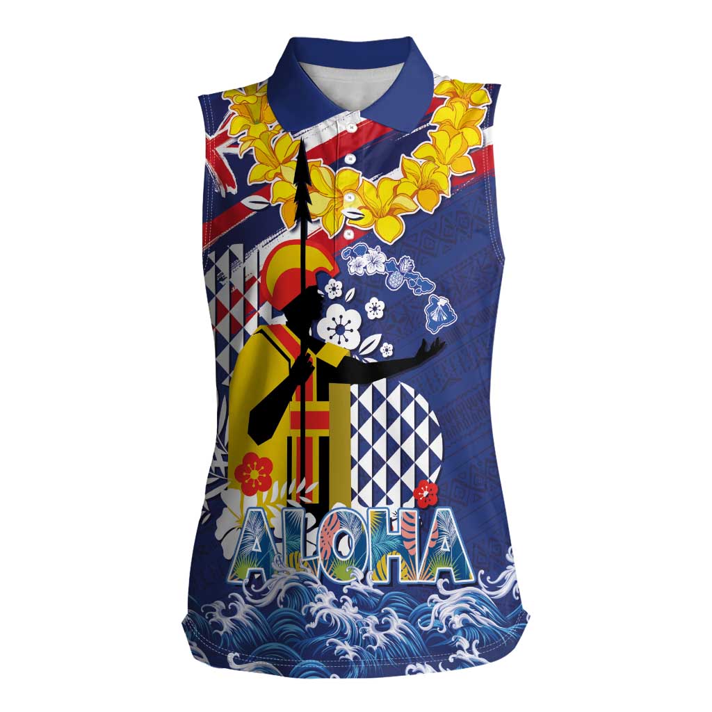 Hawaii King Kamehameha Day Women Sleeveless Polo Shirt Lei Sea Waves Polynesian Tapa Pattern