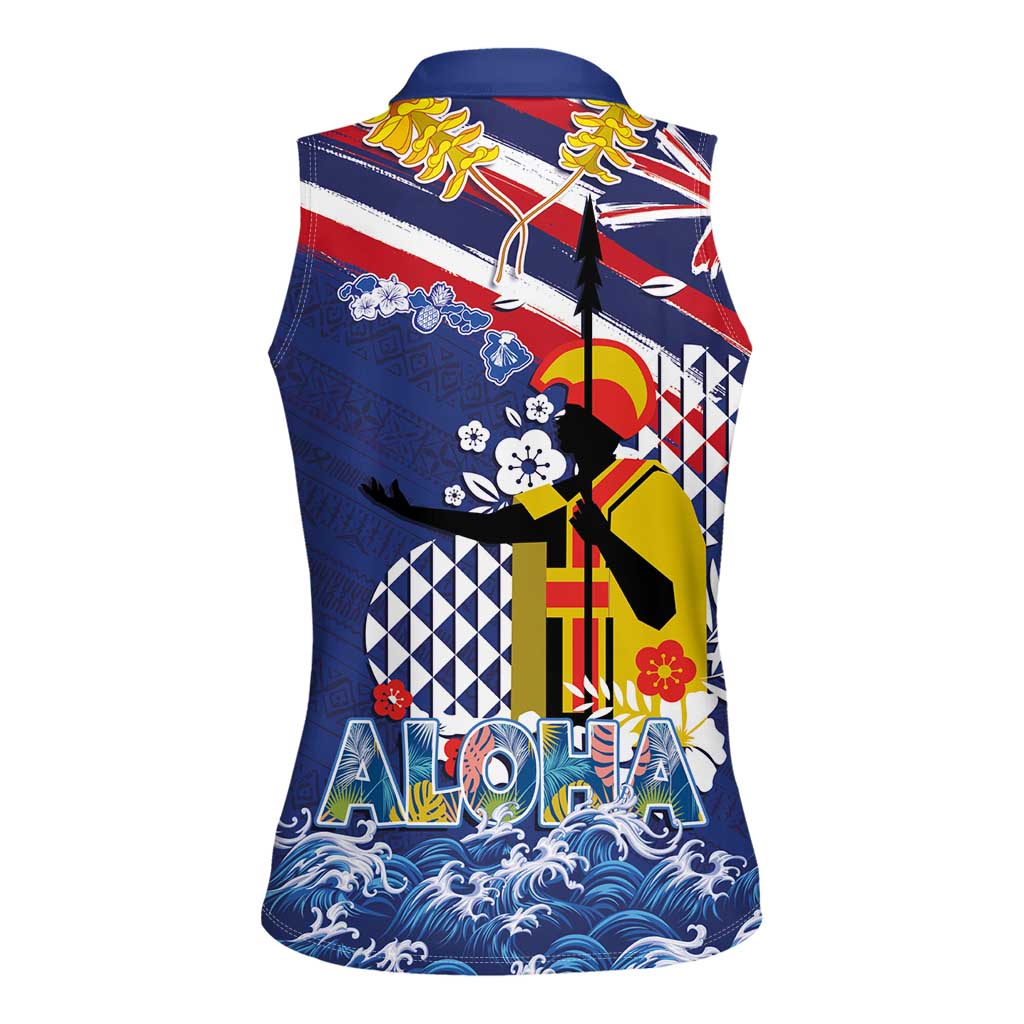 Hawaii King Kamehameha Day Women Sleeveless Polo Shirt Lei Sea Waves Polynesian Tapa Pattern
